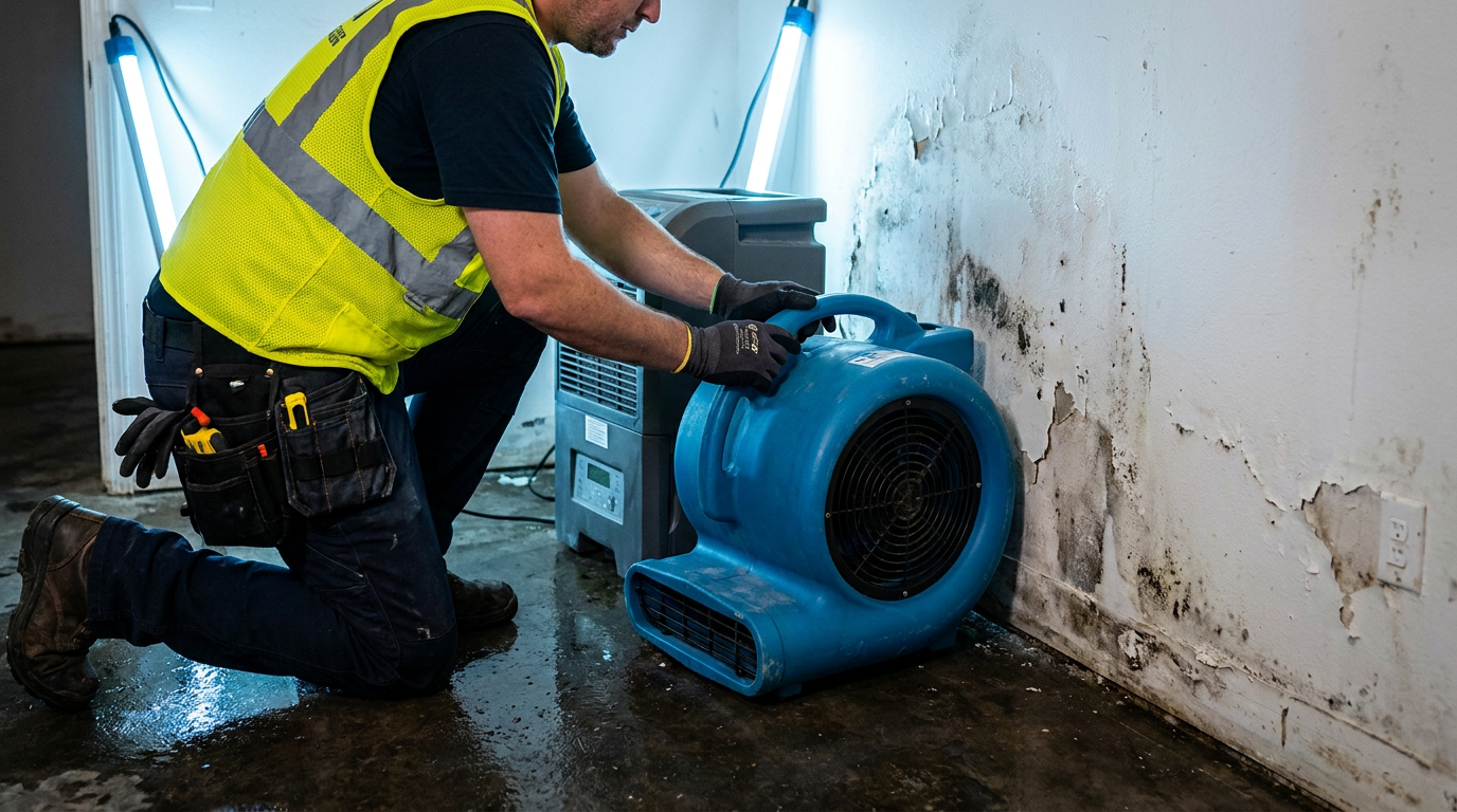 Professional restoration equipment used for sewage cleanup and sanitization in Austin, TX